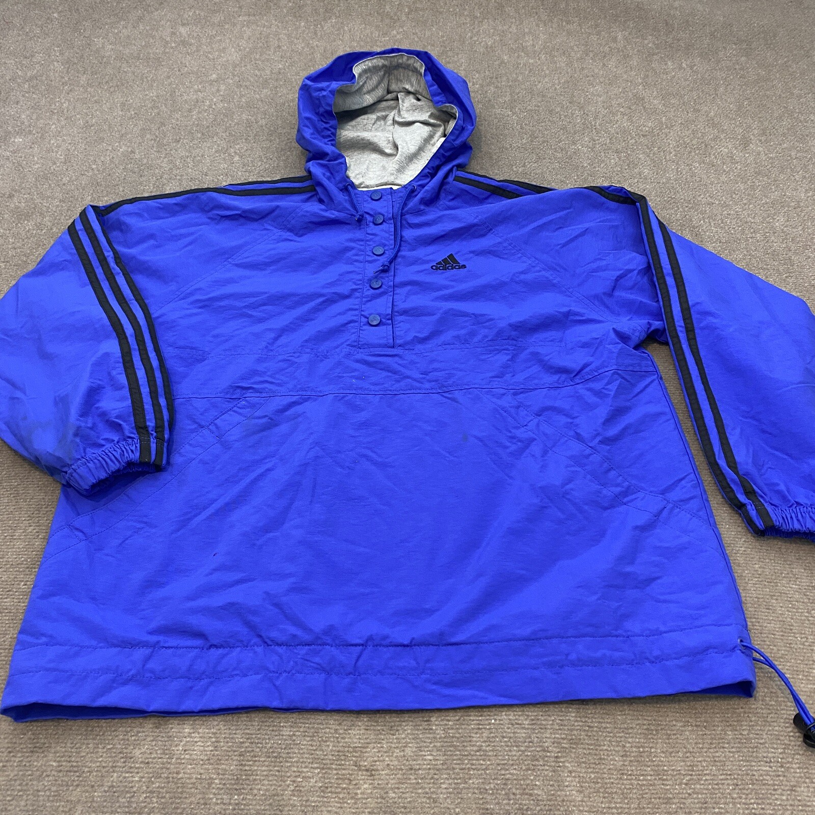 Vintage adidas Jacket Mens Size L Blue Logo Anorak Pullover Hood 90's y2k