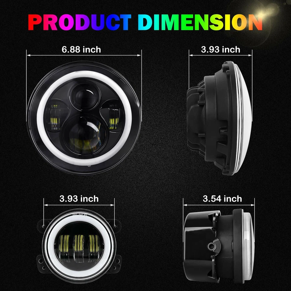 Kit combinado de faros antiniebla LED RGB de 7"" para Jeep Wrangler JK Muti-Color APP Foto 4 de 4