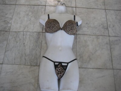 New 2pc sexy Leopard Push Up bra size 28A & G string panties FREE Shipping  RARE