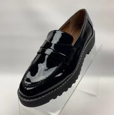 Franco Sarto Cassandra Penny Loafers Black Round Toe 1  Lugg Sole Shoes 8.5M NEW