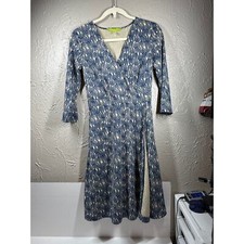 Sigrid Olsen Faux Wrap Dress Allover Wave Print Womens Petite Size Small PS