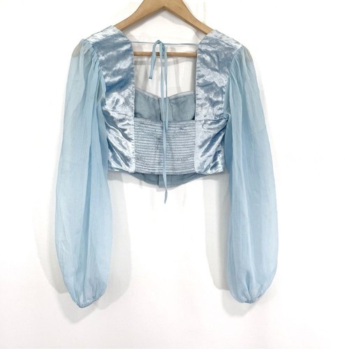Urban Outfitters UO Peggy Velvet Puff Sleeve Bustier Top Blue Small - Picture 5 of 7