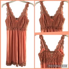 SOMA Chemise Nightgown Peach Tan Floral Stretch Lace Medium NWOT Cool Nights
