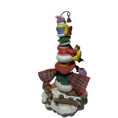 3 Stacked Snowmen Mantel VTG Christmas Stocking 9” Tall Holder Bells Smiles - Picture 8 of 11