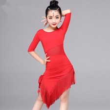 Kid Girl Latin Dance Dress Salsa Tassel Dancewear Performance Ballroom Tango