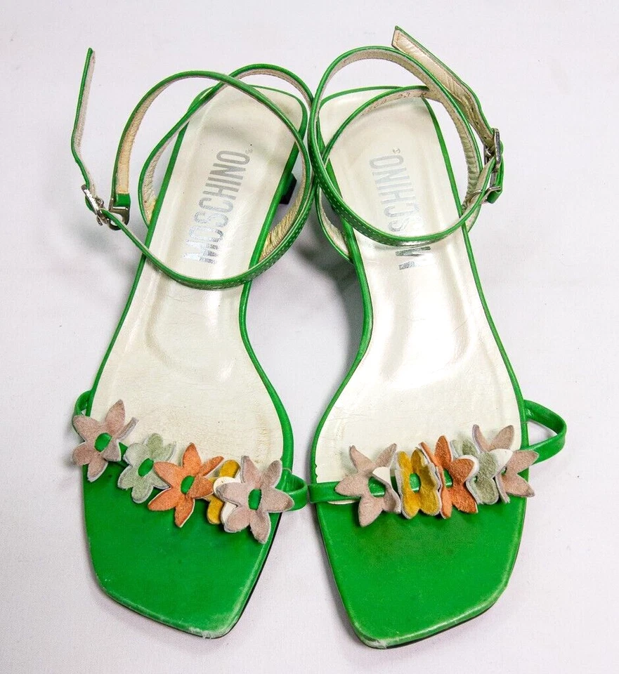 Moschino Green Open Toe Floral Detail Shoes Women's Size 36 1/2 US 5.5 - Image 3 of 4