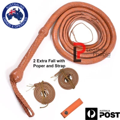 Kangaroo Hide Leather BULL WHIP 04 to 12 Feet 16 Plaits CUSTOM Heavy BULLWHIP