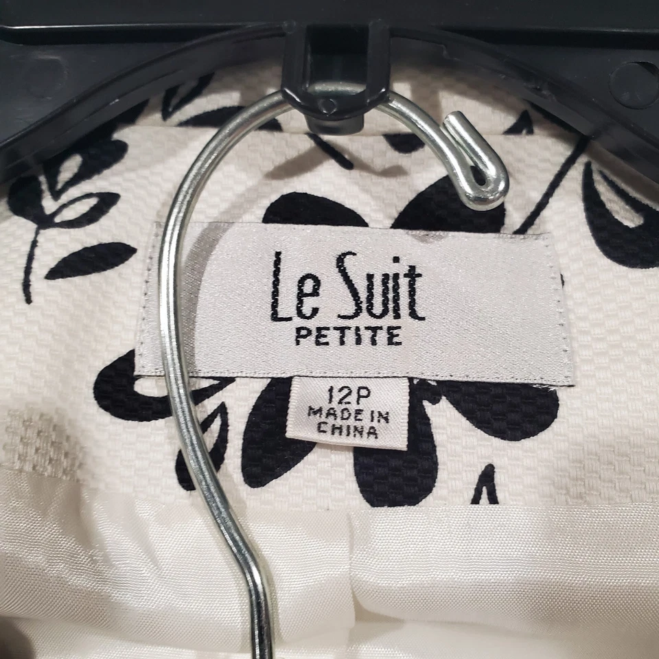 Le Suit Petite 女式 2 件套礼服 12P 码黑色白色花卉夹克和 — 第 3/4 张图片