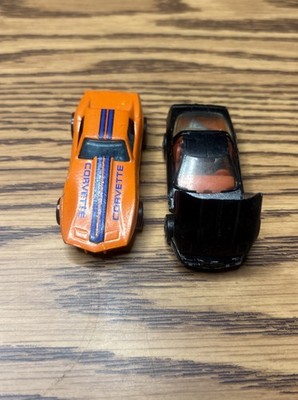 Vintage Lot of 2 Hot Wheels Orange Corvette Stingray Blue Stripe&Black 80s Model
