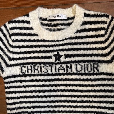 Christian Dior Ecru/Black Wool Striped Marinière Short Sleeve