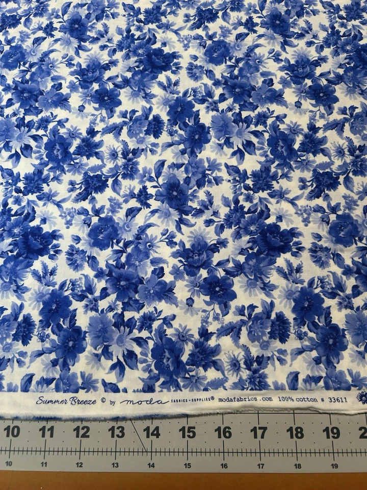 Blue Flowers and White "Summer Breeze" Moda Fabric #33611 BTY - Image 2 of 4