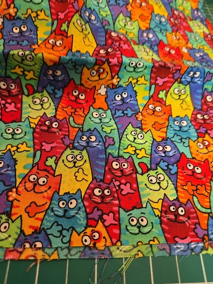 RAINBOW TIE DYE CATS COTTON FABRIC  1/2  YARD 18"X 44" NEW Kitty Quilt Craft  - Image 4 of 4