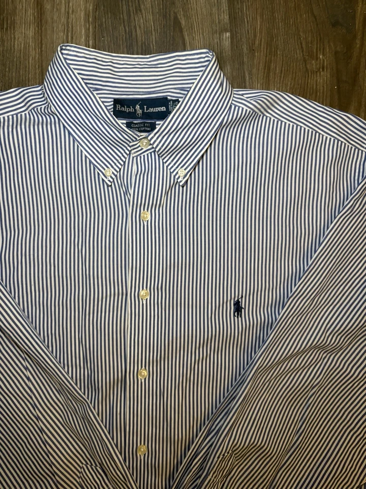 Camisa polo masculina manga longa listrada azul 17 Ralph Lauren - Imagem 2 de 4