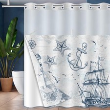 Ocean Themed Bathroom,Beach Lighthouse Nautical Shower Curtain Bathroom White