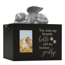 Solid Wood Memorial Urn for Dogs Ashes Box with Picture Black Funeral Cremati...