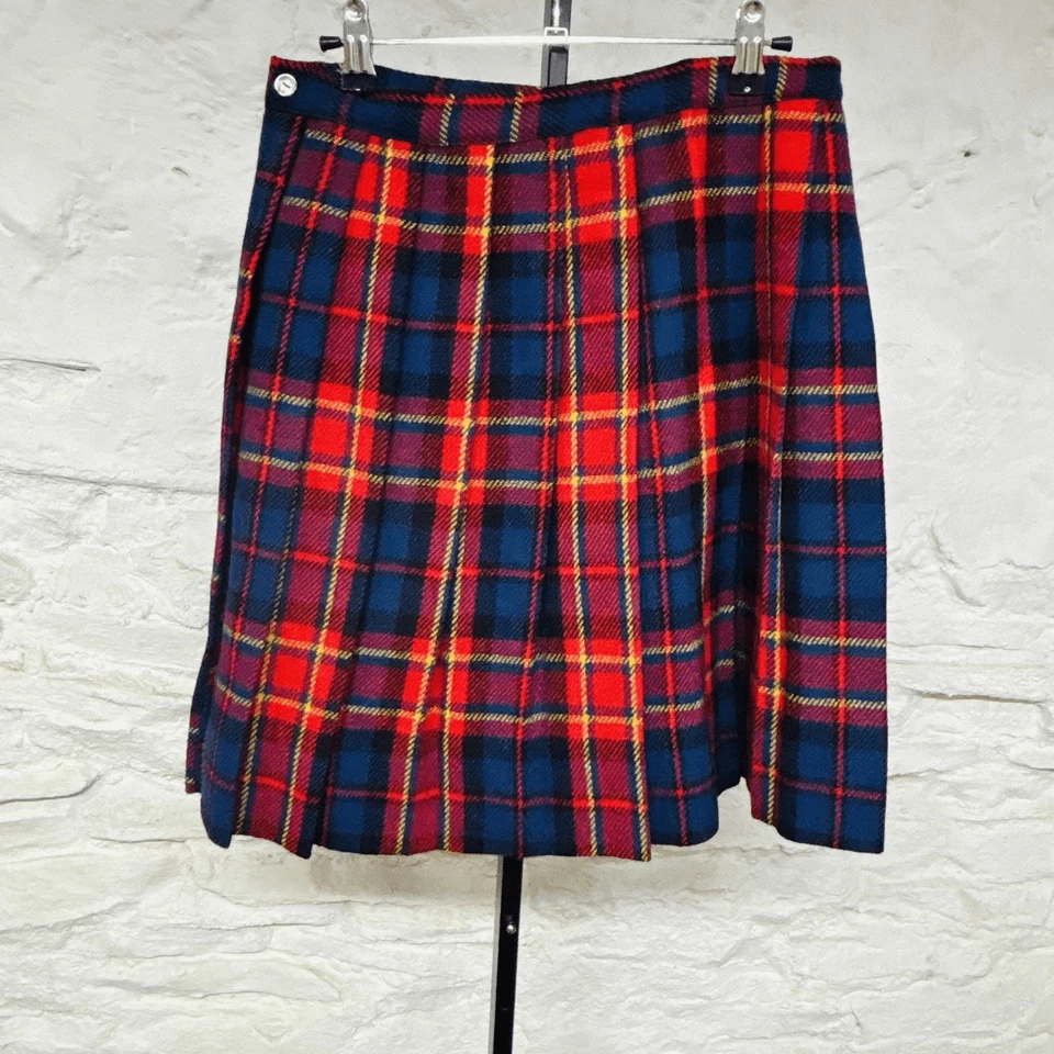 Falda envolvente plisada a cuadros vintage años 60 70 mezcla de lana franela colegiala disfraces Foto 2 de 4
