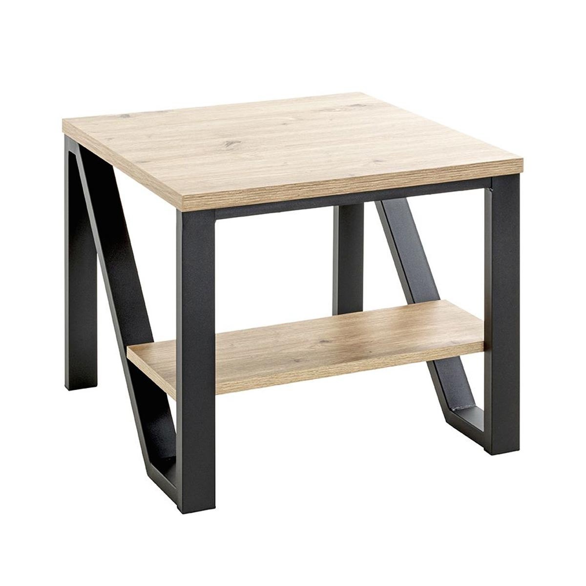 Table d'appoint 2 niveaux Devi de 55cm couleur bois naturel et noir