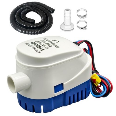 1100GPH Automatic Bilge Pump 12V with 1-1/8'' x 6ft Hose Kit   Heavy-Duty M