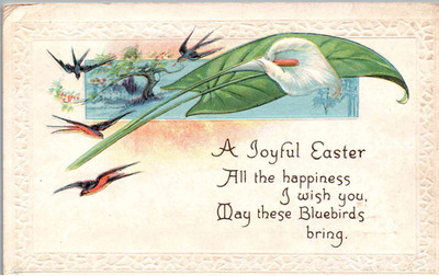 A Joyful Easter  - All the Happiness I Wish You - Bluebirds - Embossed - c1908