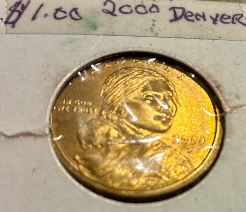 2000 D Sacagawea $1 Coin Mother & child. Obverse Flying Eagle on reverse D ERROR