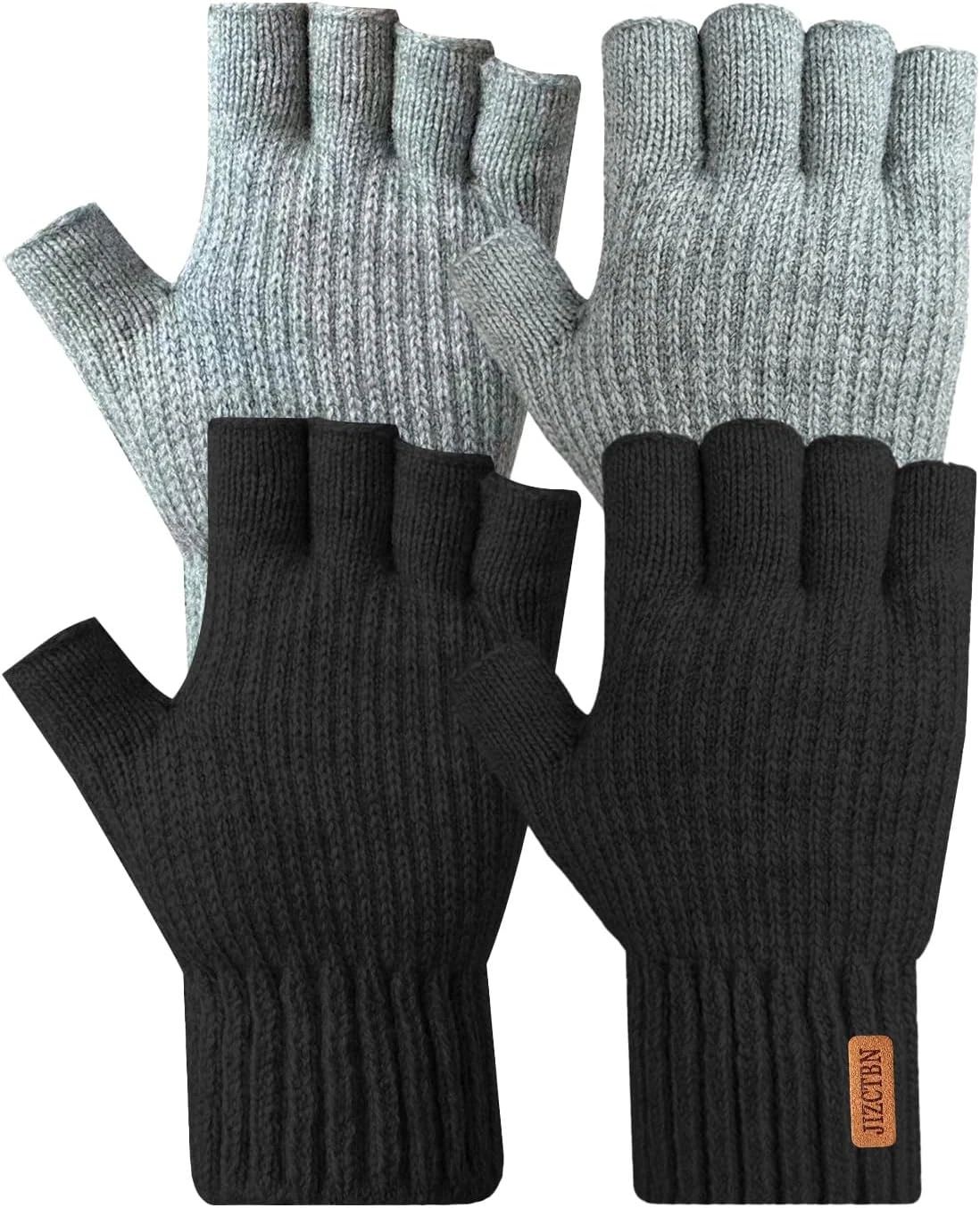 2 Pairs Thick Fingerless Gloves for Men Women - Winter Warm Half Finger Gloves f