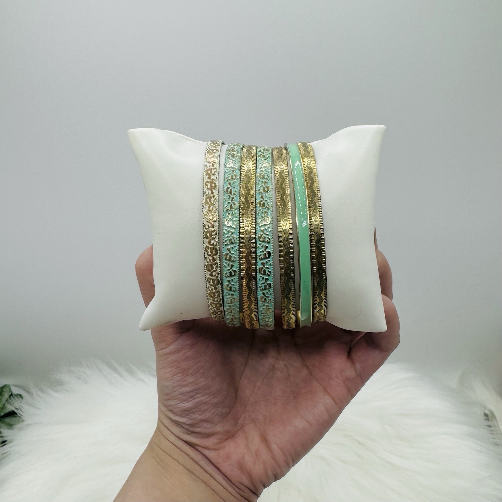 Mint & Gold Statement Bangle - image 2