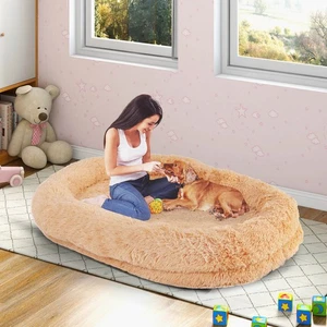 Lit pour chien humain pour adultes Lit pour chiens géant de taille humaine avec couverture souple, oreiller