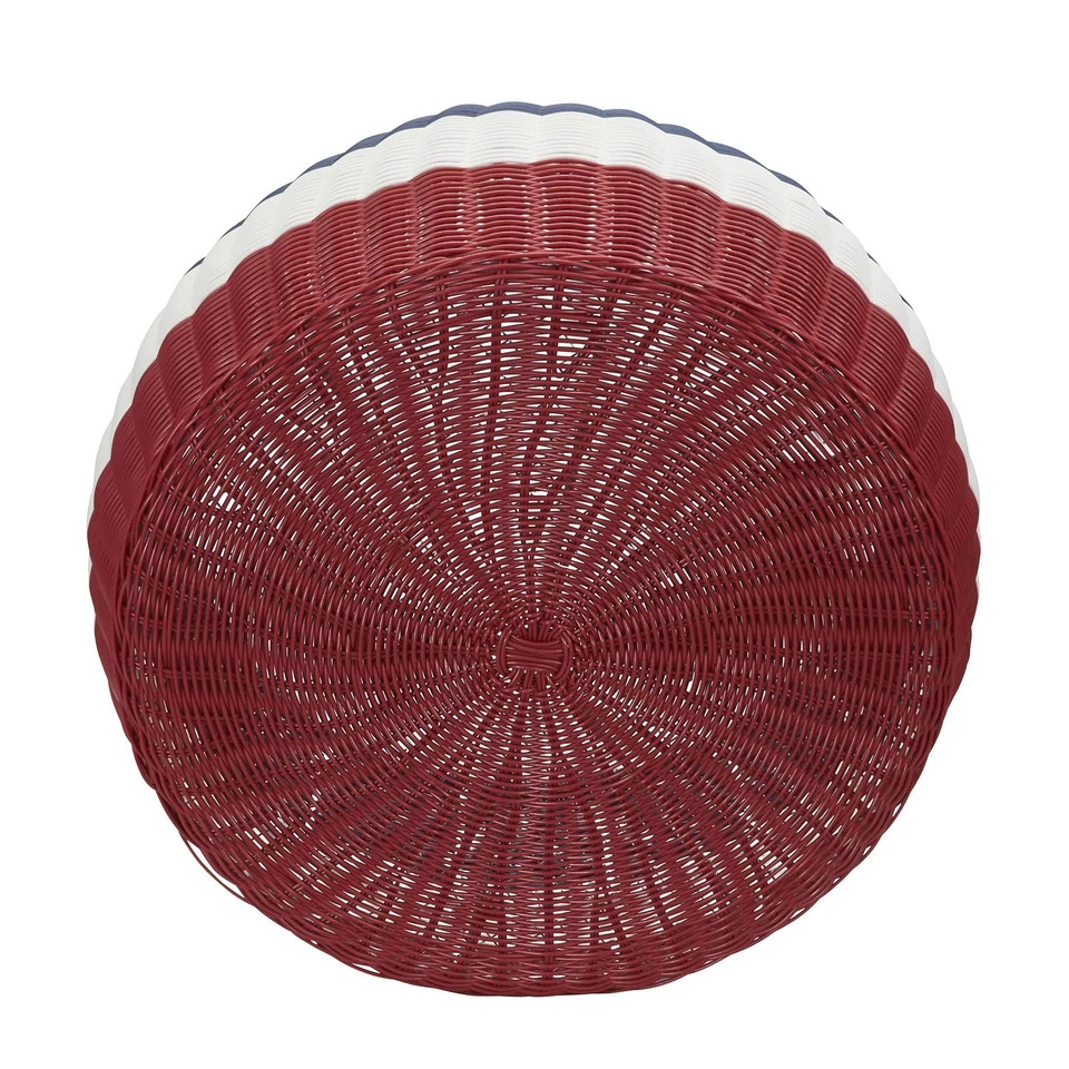 Handwoven Resin Ottoman Table, Red, White and Blue - Image 4 of 4