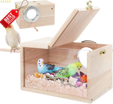 Wood Parakeet Nesting Box Clear Bird Breeding House with Perch S for Cage - US
