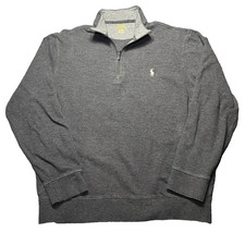 Polo Ralph Lauren 1/4 Zip Sweater Mens Medium Dark Gray Preppy Casual White Pony