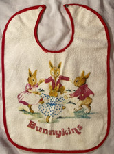 RARE OLD Bunnykins Print Vintage Kleinert's Terry Cloth Plastic Bib USA