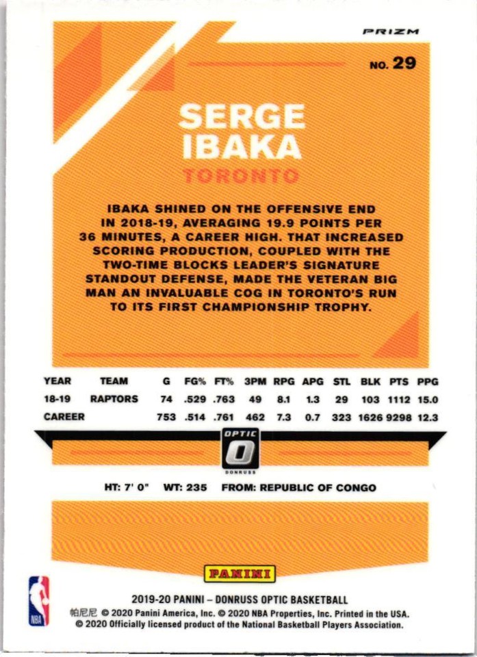 2019 Donruss Optic 29 Serge Ibaka Toronto Raptors eBay