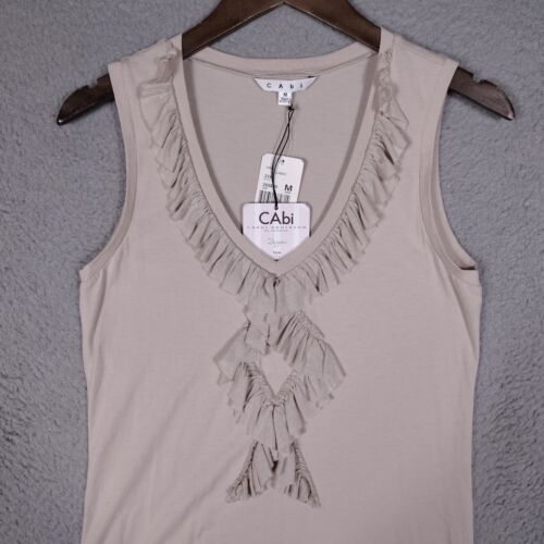 Cabi Tank Top Women's Medium Cameo Pink Flutter Ruffle V-Neck Raw Hem Blouse NWT - Picture 3 of 9