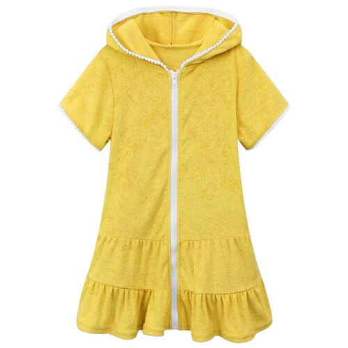Little Girls Swim Cover Up Swimsuit Zip Up Hooded Bathrobe Absorbent Beach Dress - Picture 40 of 81