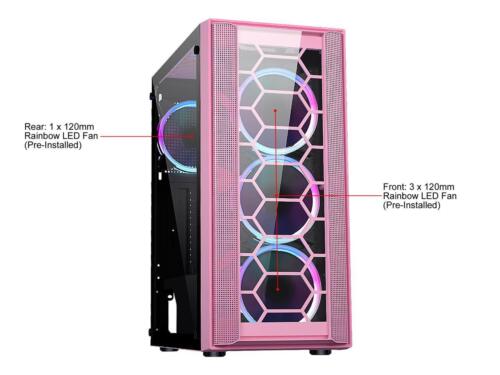 DIYPC Rainbow Flash F4 Pink ATX Mid Tower Computer PC Case w/ 4x120mm LED Fans - Picture 2 of 8