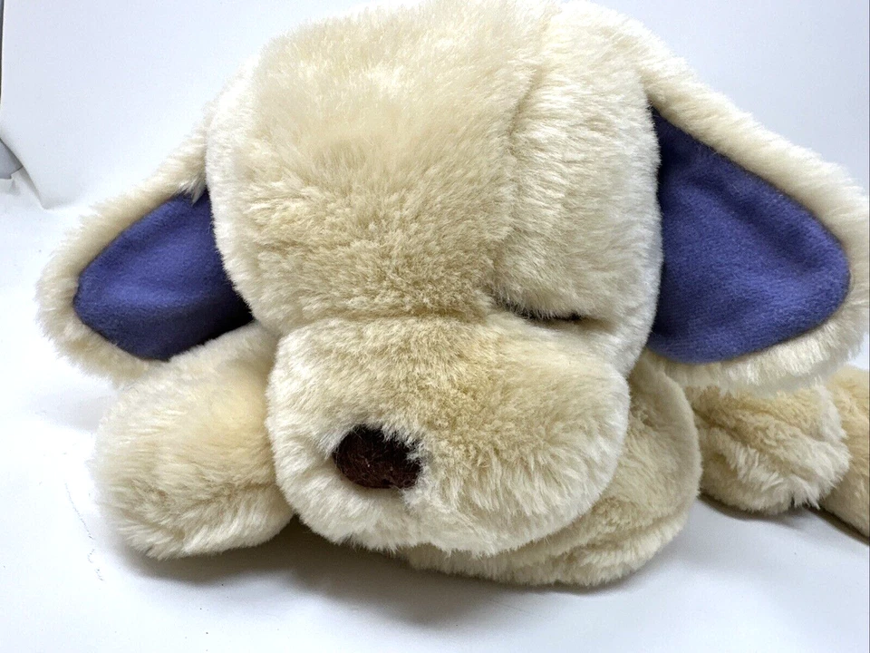 Cloud b Sleeping Beige Puppy Dog 14" Plush Lavender Ears Collar Embroidered Eyes - Image 2 of 4