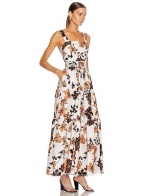 chinese dress ladies Beige Floral Maxi Dress With Slit