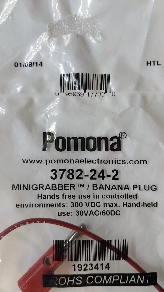 MiniGrabber/Plug Banana Pomona 3782-24-2 VERMELHO 300VDC Max portátil 30VAC/60DC - Imagem 3 de 3