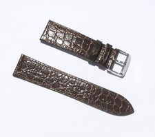 22mm Genuine Leather Brown Croco Grain Thin Watch Band with 2 Spring Bars