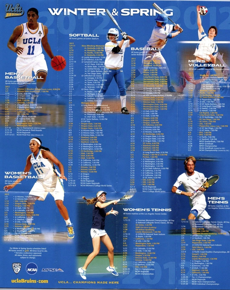 Calendario de bolsillo 2012 UCLA Bruins Temporada Multideportivos Juegos NCAA Foto 2 de 3