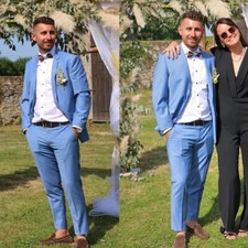 Blauer Herrenanzug Formelle Anlässe Frühling Jacke Hose Hochzeit Party Bräutigam