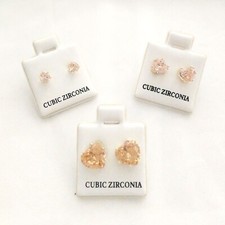 Ear Stud Set of 3 Pairs Heart Shape Yellow Cubic Zirconia Earrings New