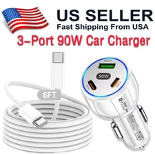 90W USB C Fast Charging Car Charger ,Cord Cable For Samsung iPhone Android Phone