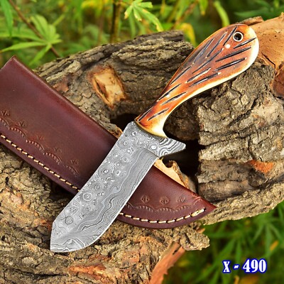 DAMASCUS KNIFE BULL CUTTER FIXED BLADE HUNTING CAMPING SKINNING OUTDOOR KNIFE