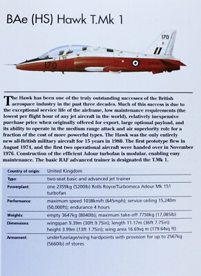 BAe Hawk Picture Jet Trainer Aircraft Out of Print Spec Sheet Art Decor   