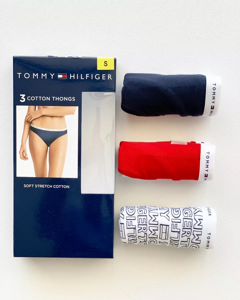 3X Pack Tommy Hilfiger Women's Cotton Thong Underwear Panties Multi