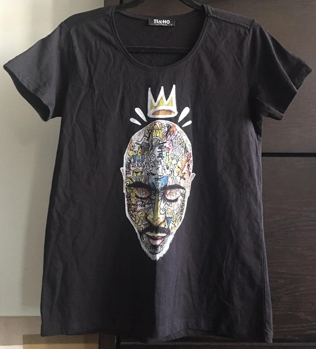TUPAC SHAKUR T SHIRT LADIES SMALL HIP HOP KING POP GRAFFITI ART