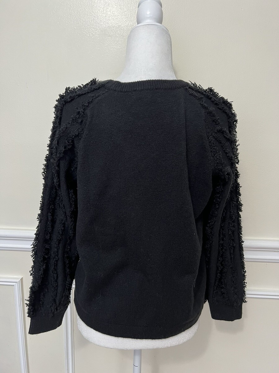 【NUTEMPEROR】 Dark fringe slimfit sweater Women's Jolie Fringe Layered Looker, Black/White