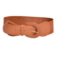 Tan Faux Leather 3" Stretch Elastic Belt Size S-M