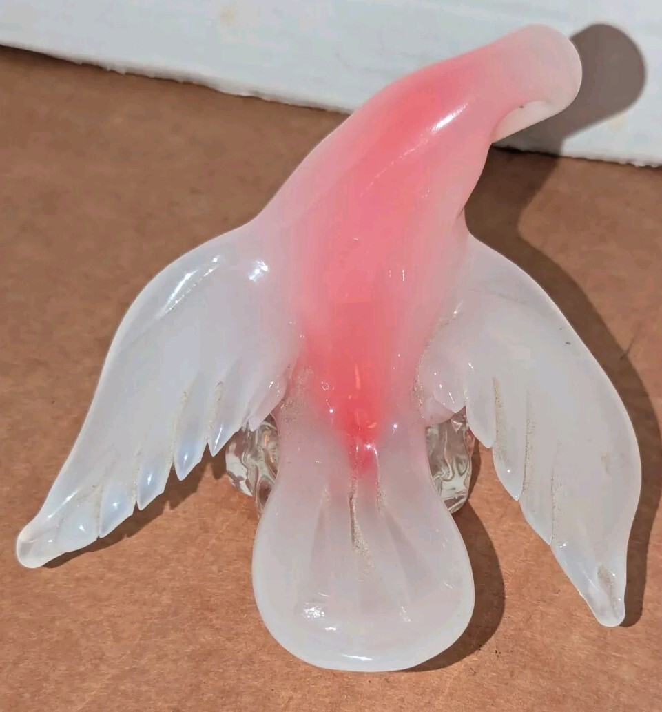Vintage Murano Seguso Style Pink &White Albastro Art Glass Bird